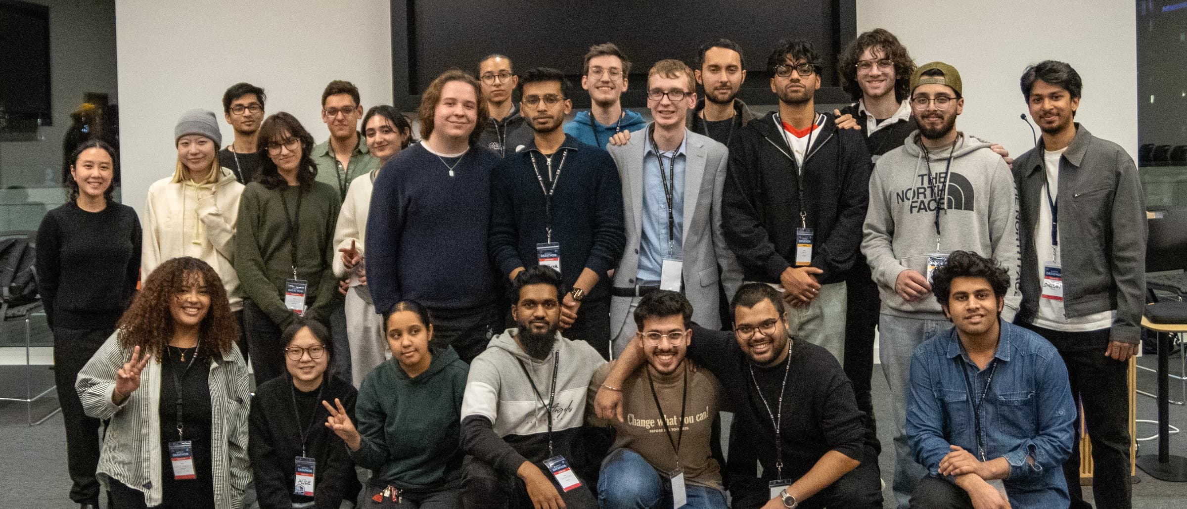 GDG Sheridan members gathered in a classroom after an event